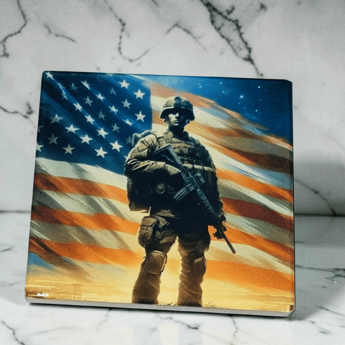 Flag With Soldier Coaster Patriotic Table Decor Drink Coaster Gift For Home Bar Office