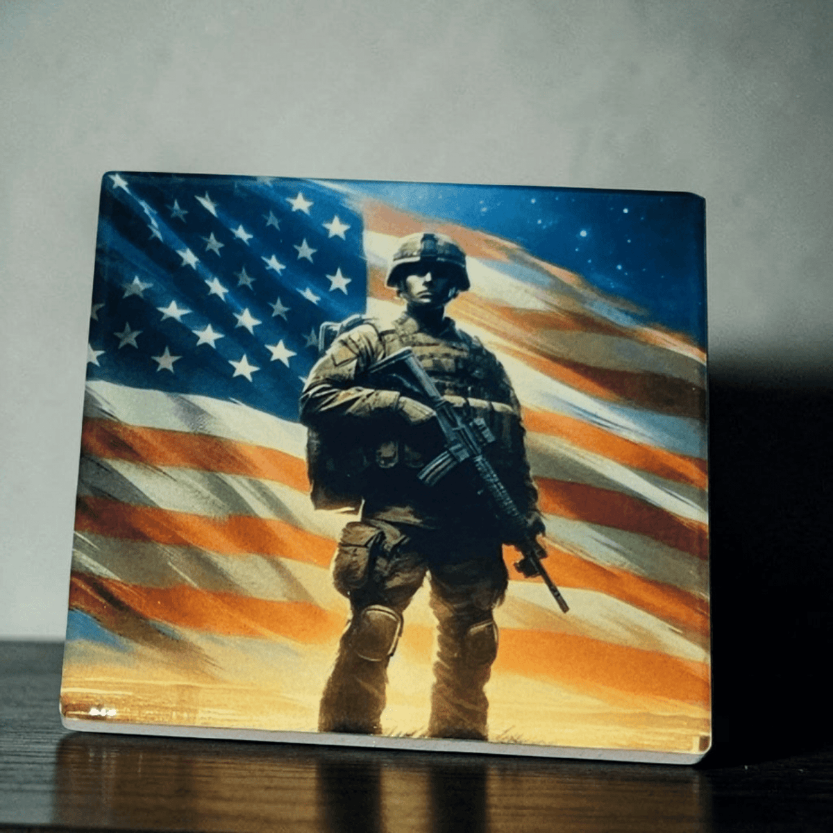 Flag With Soldier Coaster Patriotic Table Decor Drink Coaster Gift For Home Bar Office