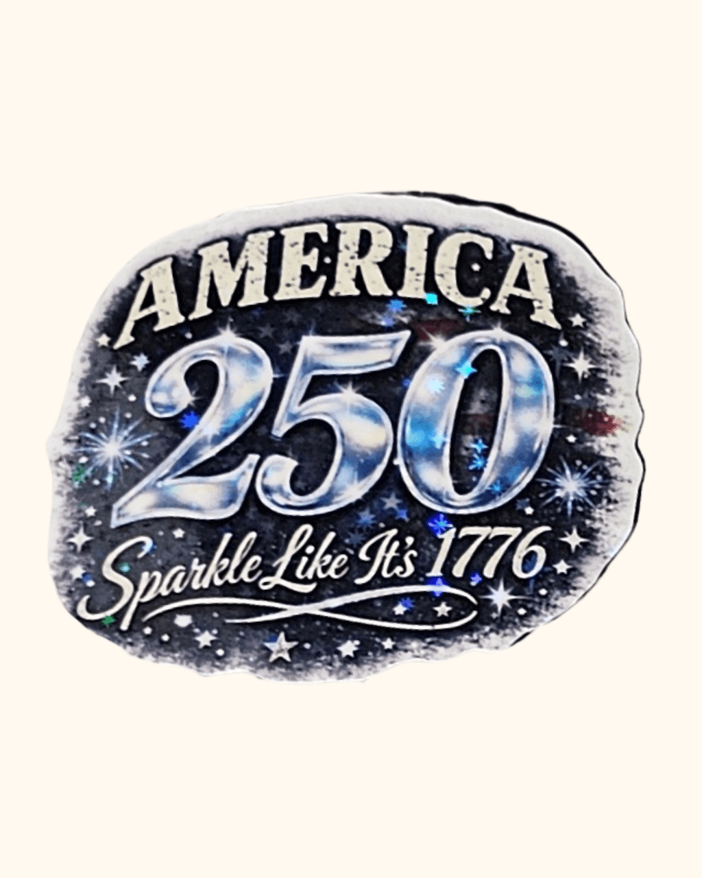 Decorative item celebrating America's 250th anniversary with starry design.
