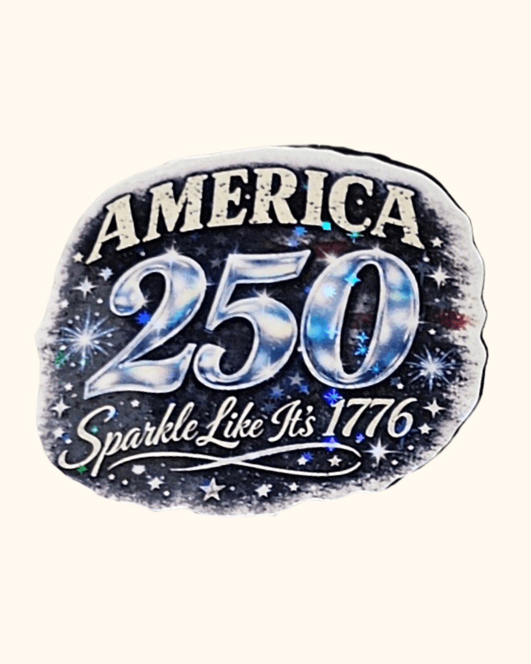 Decorative item celebrating America's 250th anniversary with starry design.