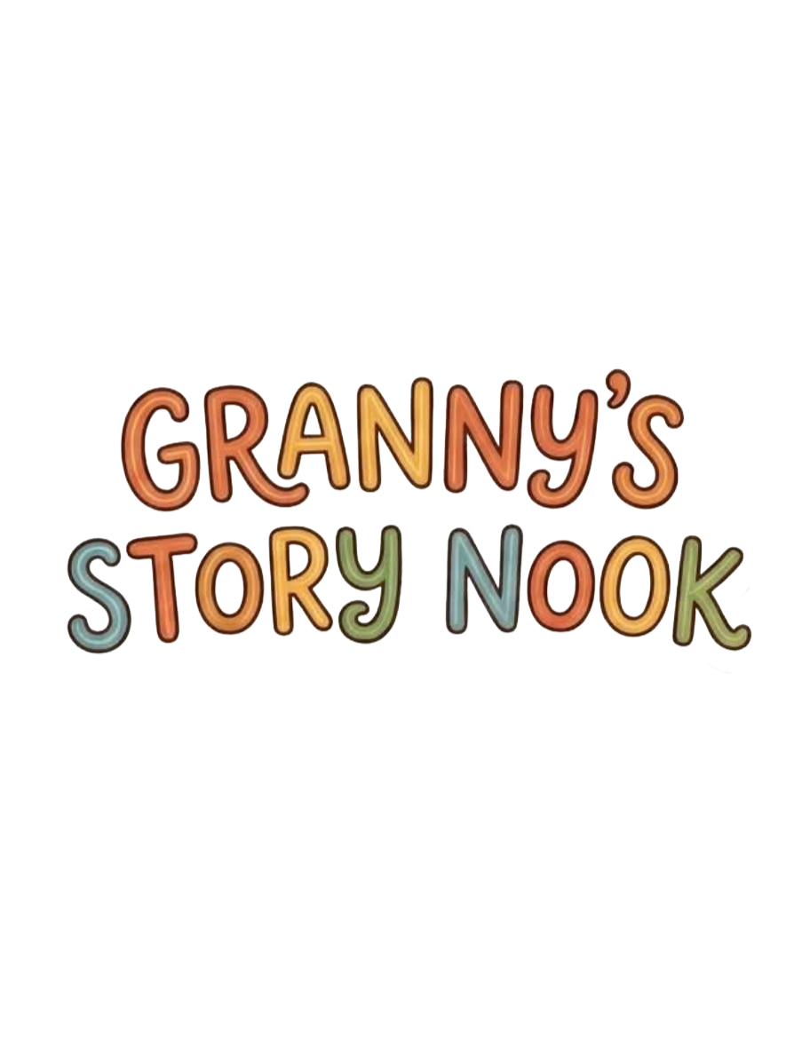 Colorful text 'GRANNY'S STORY NOOK' on a white background