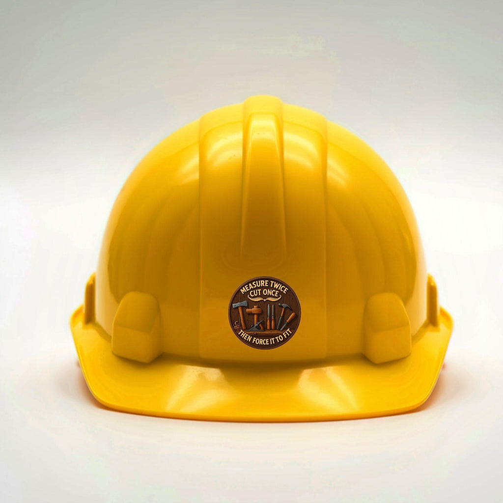 Yellow hard hat with a logo on a white background
