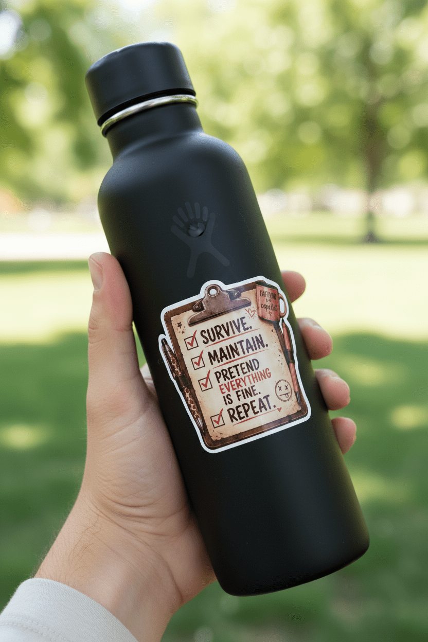 Funny To Do List vinyl sticker on water bottle outdoor lifestyle shot
