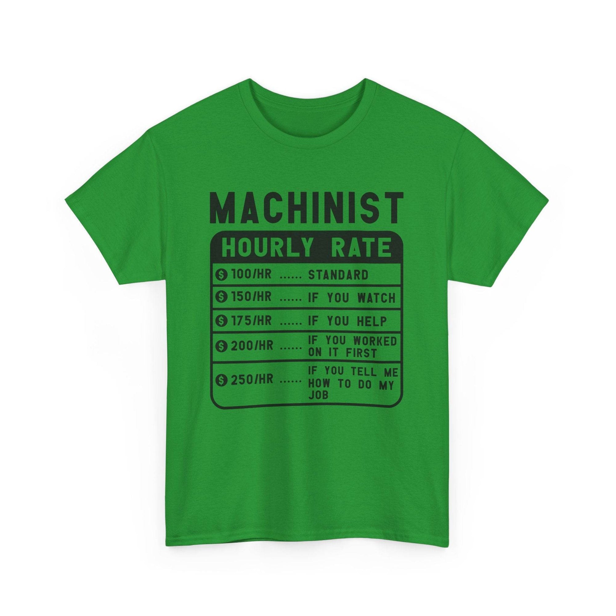 Green t-shirt with black text on a white background