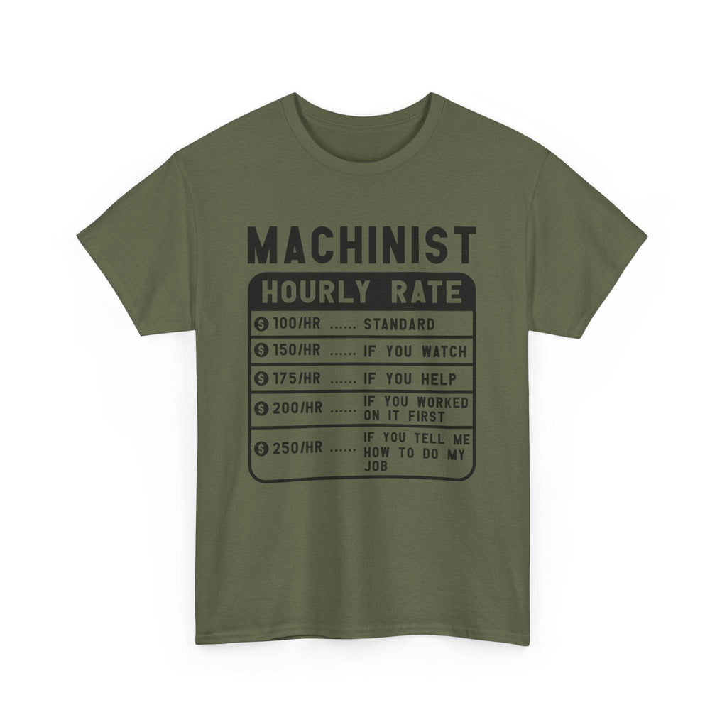 Green t-shirt with black text on a white background