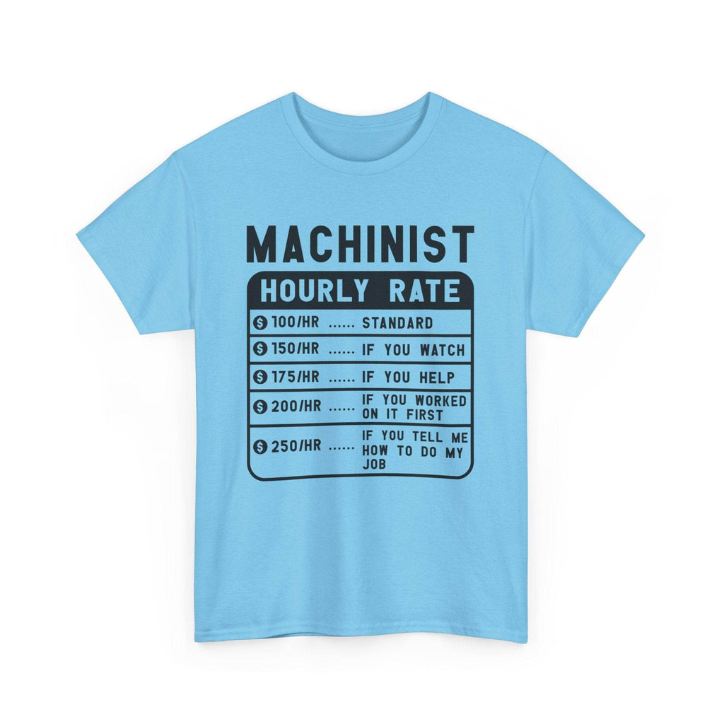 Light blue t-shirt with black text on a white background
