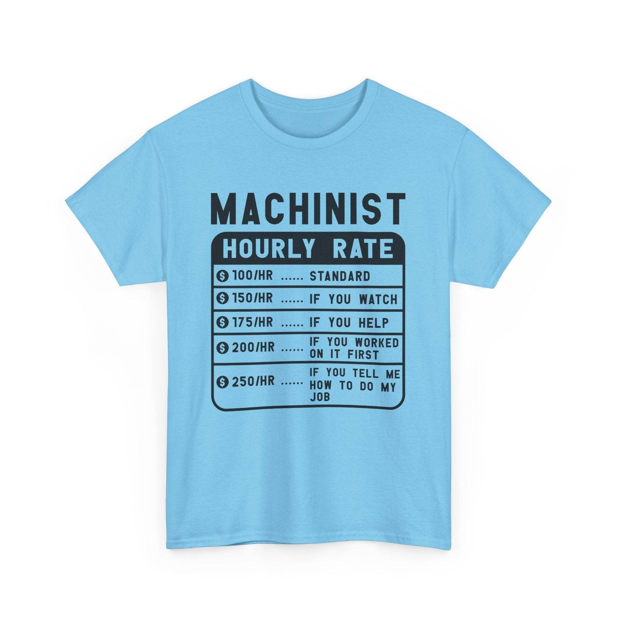 Light blue t-shirt with black text on a white background