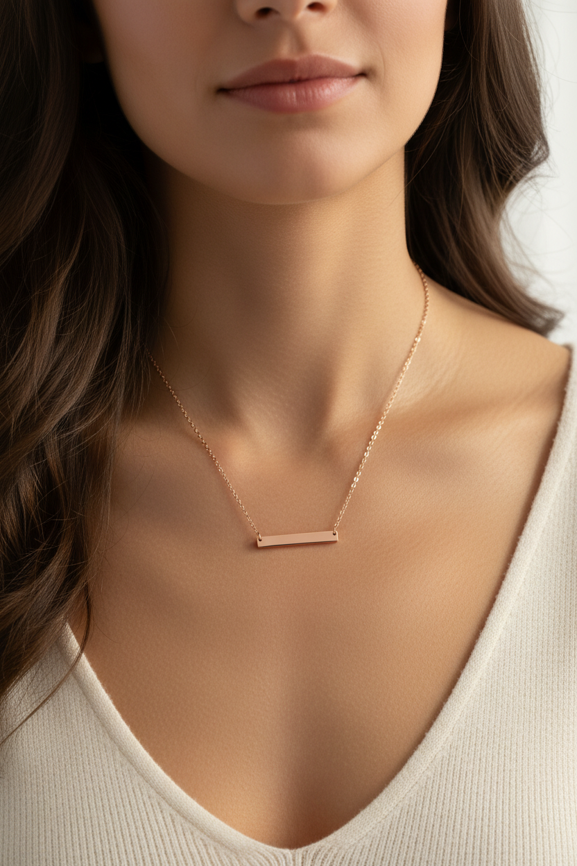 Rose Gold Bar Necklace Mockup